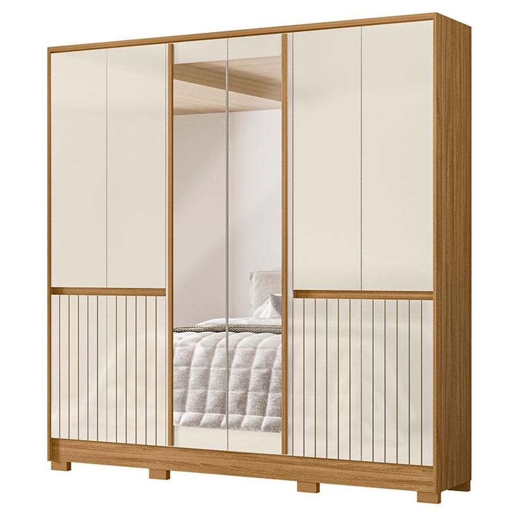 Guarda Roupa Casal Alasca 10 Portas Freijó Off White com Espelho - Moval