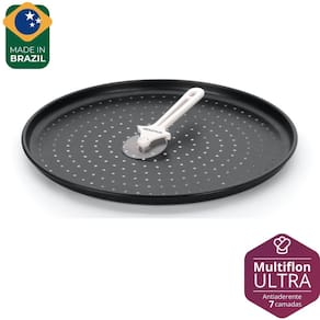 Forma Antiaderente de Alumínio para Pizza Furada com Cortador 35cm - Multiflon