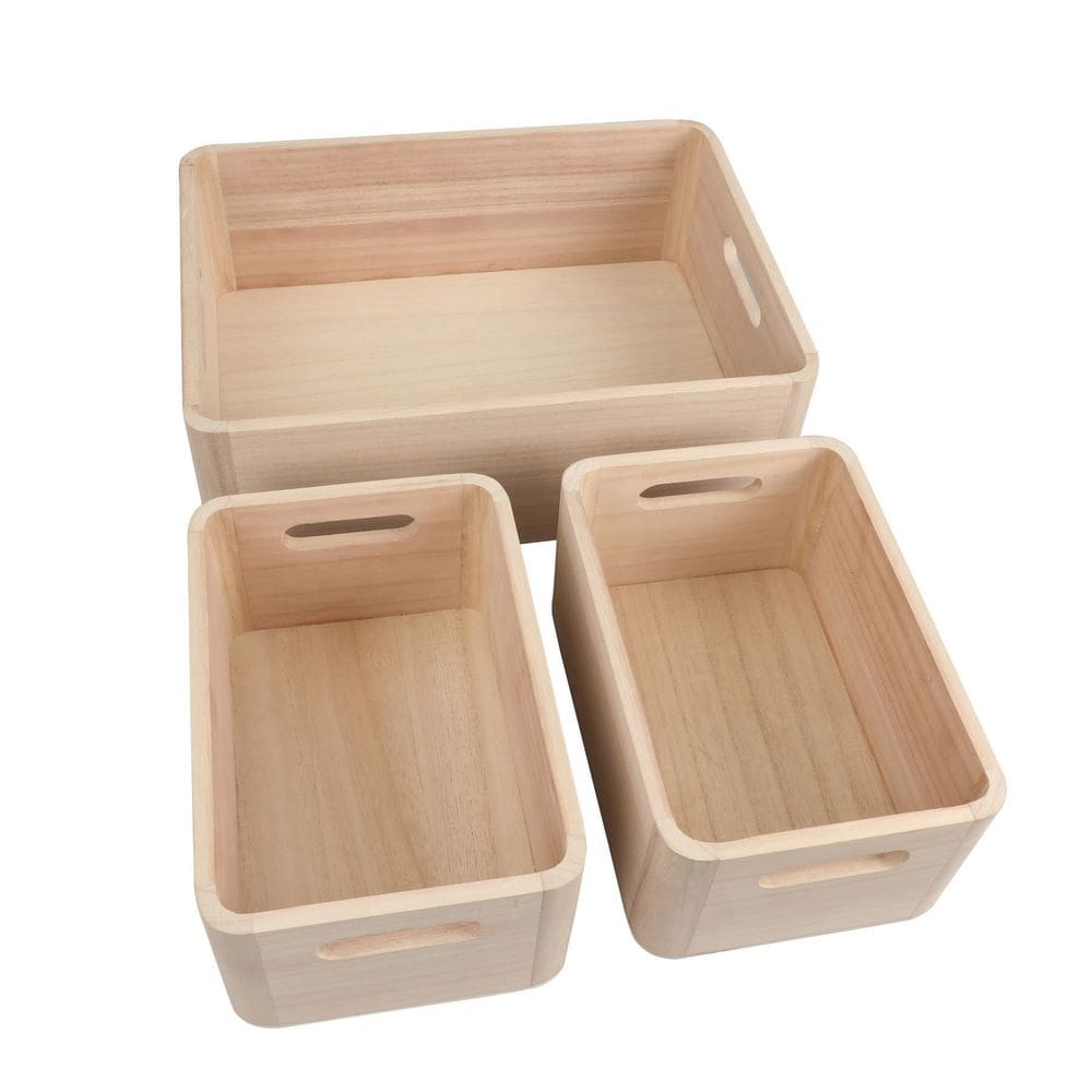 kit 3 caixas organizadoras de madeira com alças multiuso - Oikos