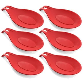 Kit 6 Descanso para Talheres Silicone Utensilio Vermelho
