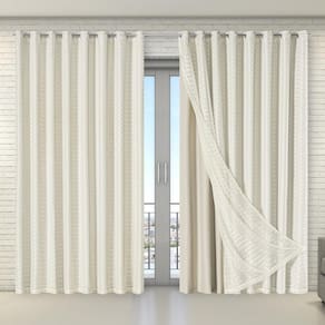 Cortina Tecido Blecaute Com Voil Xadrez 5,60M X 2,70M Bege
