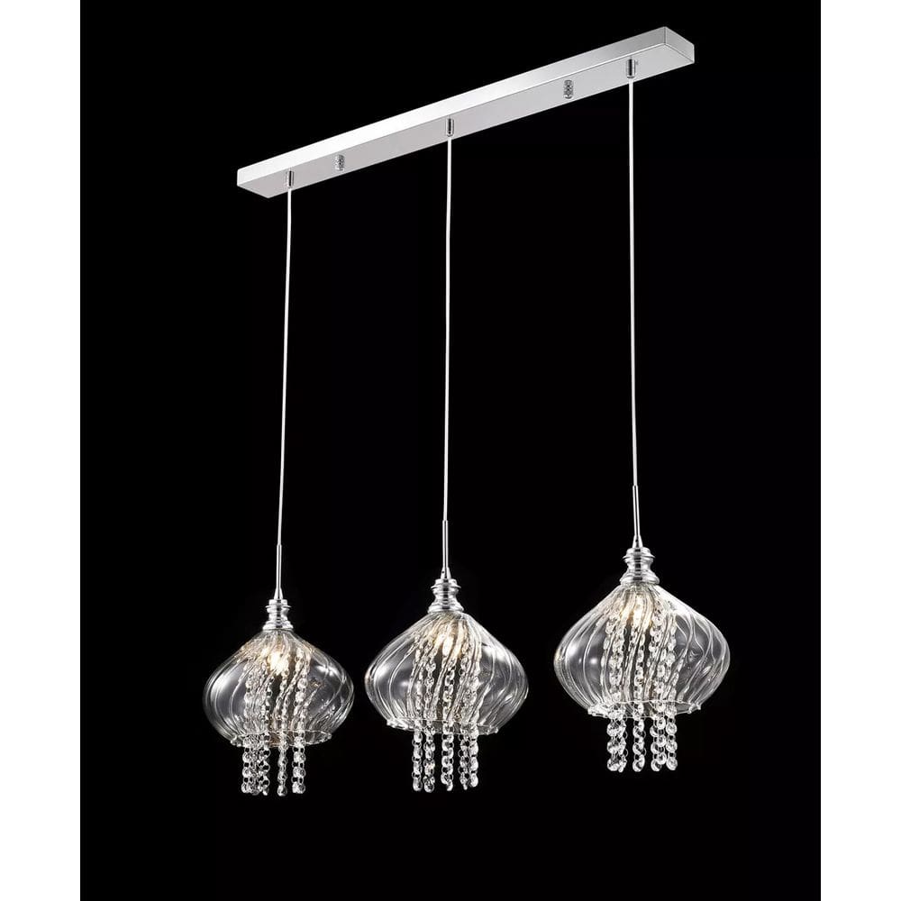 Pendente Triplo Vidro Transparente com Cristais 3G9 PE-013/3.82 Mais Luz