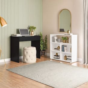 Conjunto com 1 Mesa Escrivaninha com 1 Gaveta Sevilha e 1 Estante Multiuso 5 Nichos Cairo Branco/Preto