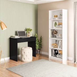 Conjunto com 1 Escrivaninha 1 Gaveta Sevilha e 1 Estante Multiuso 5 Nichos Montreal Preto/Branco