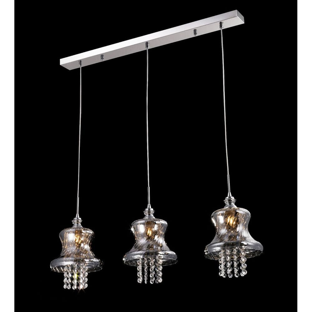 Pendente Triplo Vidro Fumê com Cristais 3G9 PE-012/3.80 Mais Luz