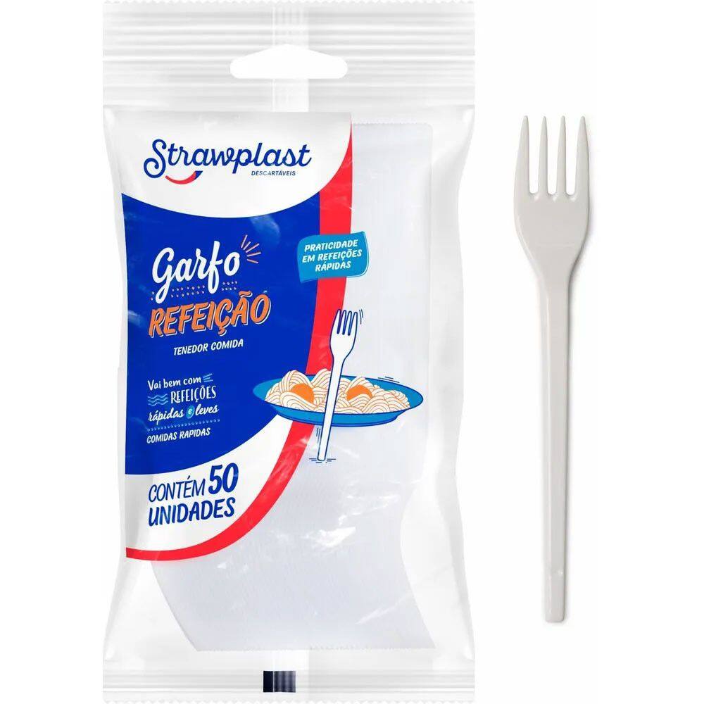 Garfo Refeição Branco c/50 - Strawplast