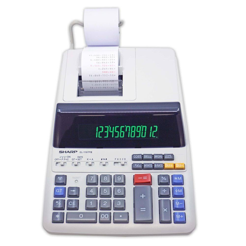 Calculadora de impressão Sharp EL-1197PIII com relógio e calendário