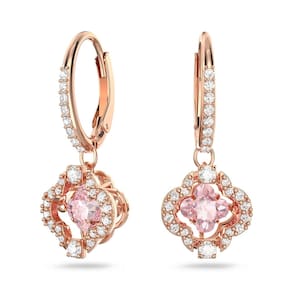 Brincos Swarovski Una com pavé de cristal transparente e pedra rosa