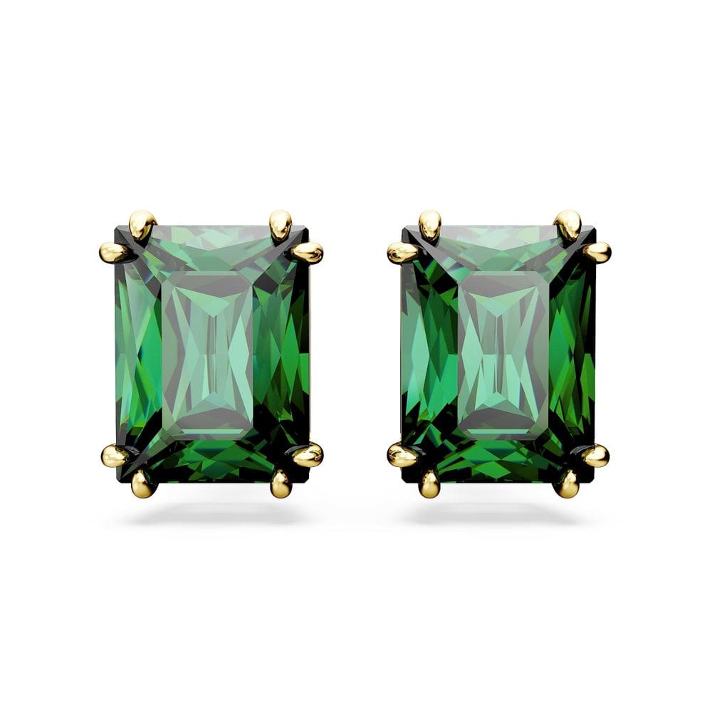 Brincos Swarovski Stilla Stud, verdes, com corte retangular, dourado