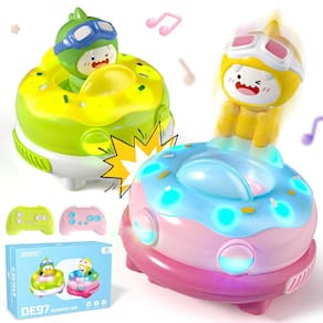 Pacote de 2 carros RC Bumper Car DEERC com luzes LED e música de mais de 6 anos