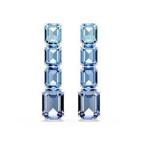 Brincos Swarovski Millenia Drop Octagon Banhados a Ródio Azul