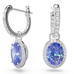 Brincos Swarovski Una Drop, pedras azuis de corte oval, ródio