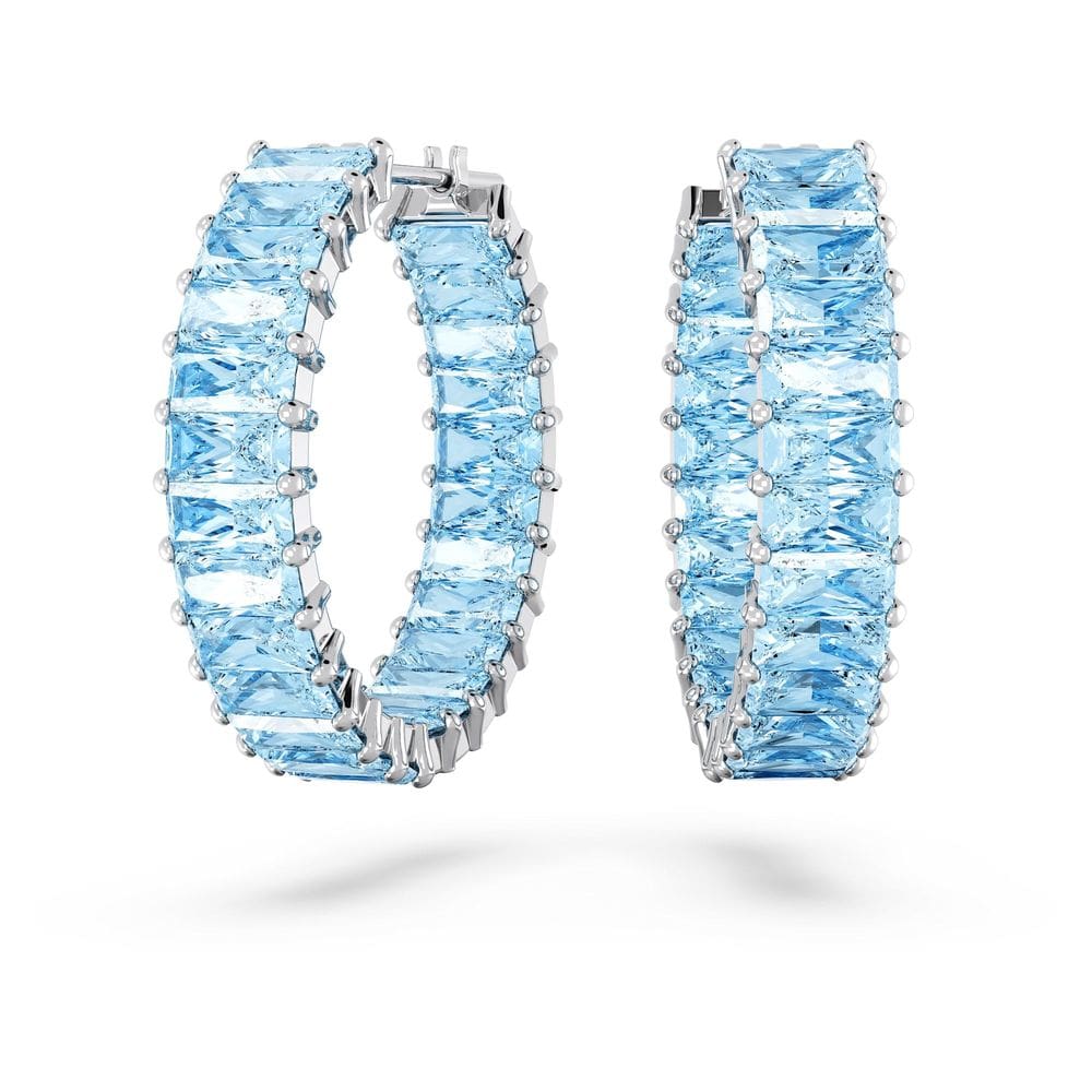 Brincos de argola Swarovski Matrix com cristais azuis lapidados em princesa