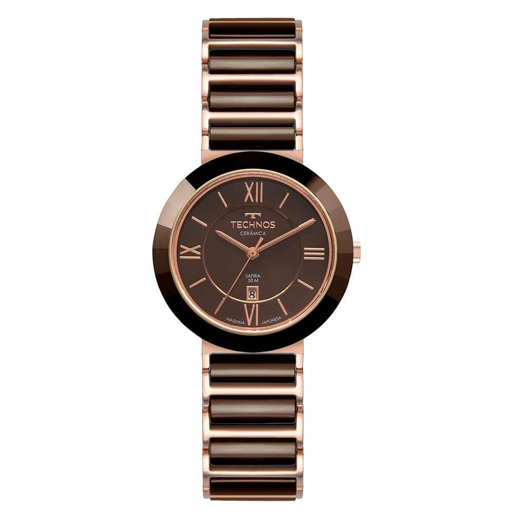 Relógio TECHNOS feminino cerâmica safira marrom rosê 2015CEV/1M