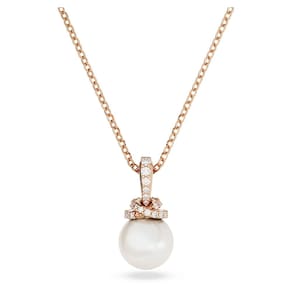 Colar Swarovski originalmente com pingente rosa pérola em tom dourado