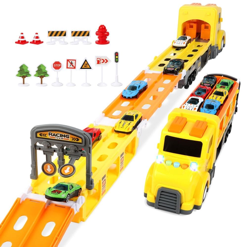 Conjunto de pistas de carros de corrida para caminhões de transporte ITEFDTUTNE com 6 carros