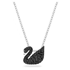 Colar com pingente Swarovski Swan com pavê de cristal preto