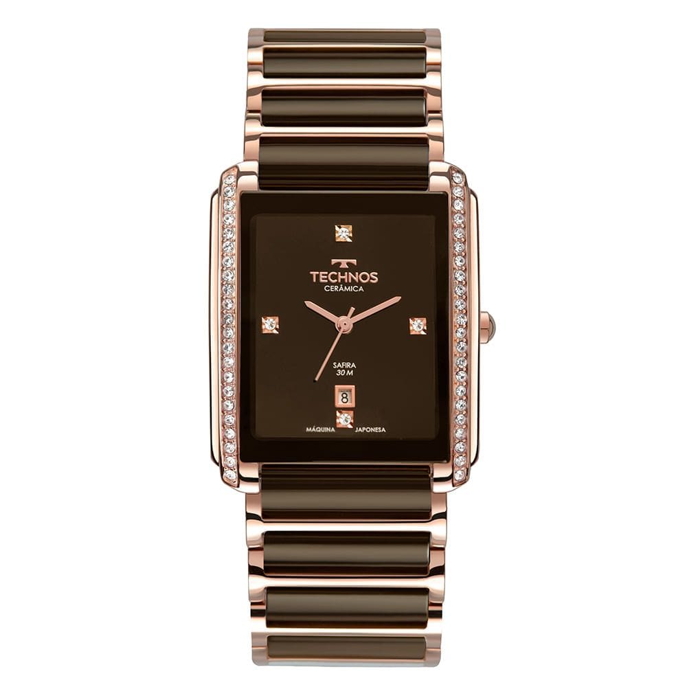 Relógio TECHNOS feminino cerâmica safira marrom rosê GN10AZ/1M