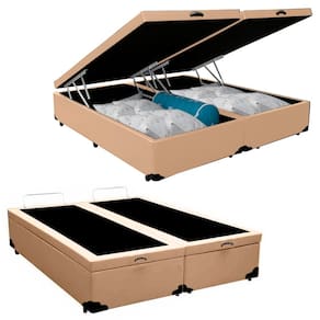 Cama Box Baú Queen Bipartido Sintético SerenePrime Bege 158x198x44