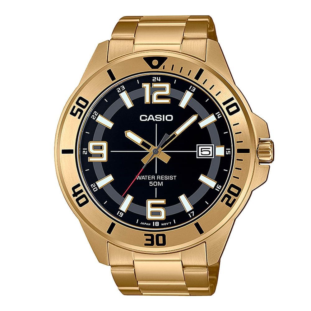 Relógio CASIO masculino preto dourado MTC-100G-1BVDF