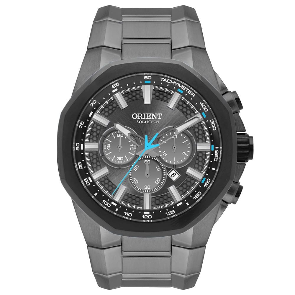 Relógio ORIENT solar cronógrafo preto azul MYSSC017 G1GX