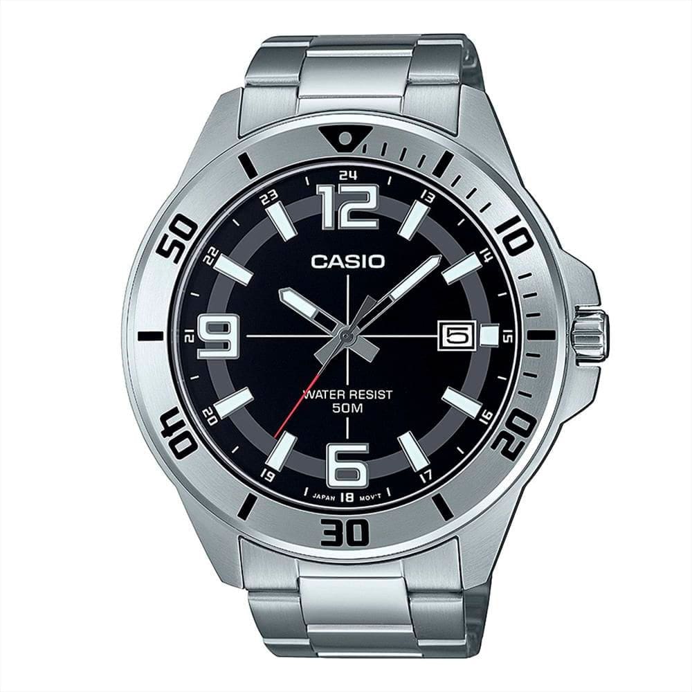Relógio CASIO masculino analógico preto prata MTC-100D-1BVDF