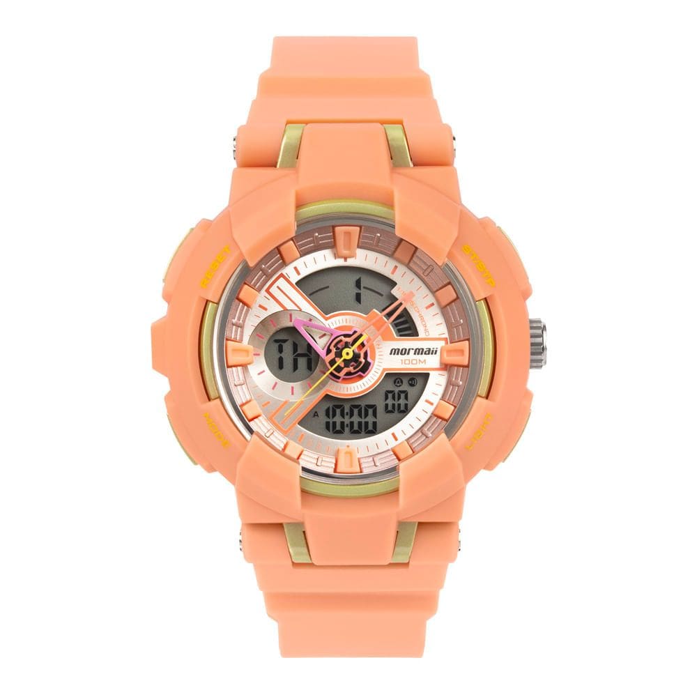 Relógio MORMAII feminino anadigi laranja dourado MO16718A/8L