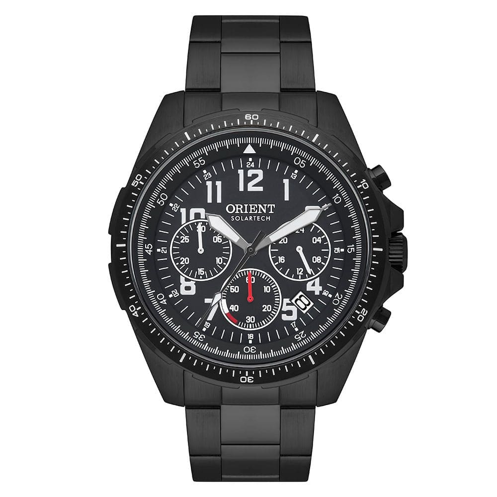 Relógio ORIENT masculino cronógrafo solar preto MPSSC032 P2PX