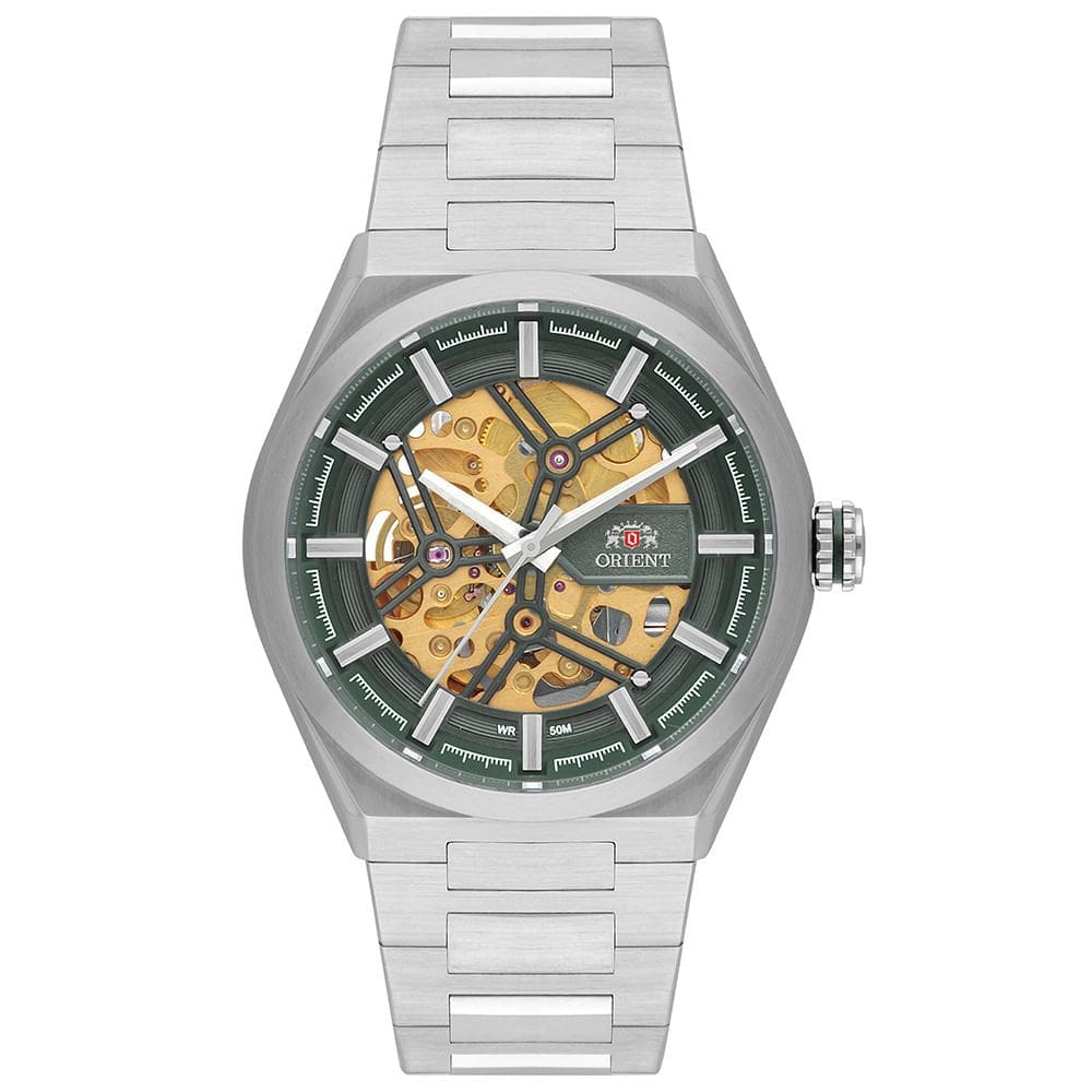 Relógio ORIENT masculino automático verde dourado NH7SS005 E1SX
