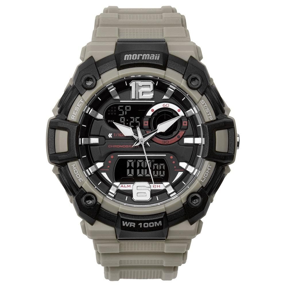 Relógio MORMAII masculino anadigi cinza preto MO17738/8C