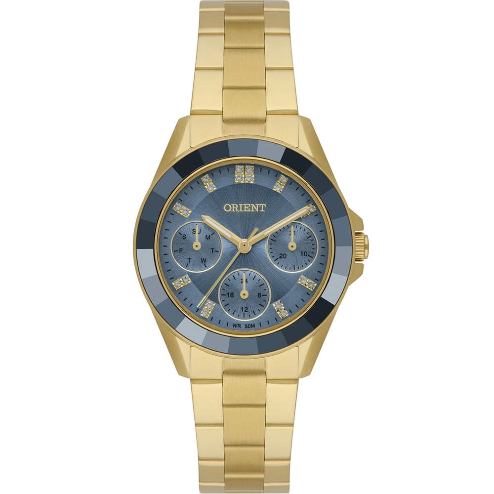 Relógio ORIENT feminino dourado azul FGSSM100 A1KX