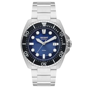 Relógio ORIENT masculino solar prata azul MBSS1471 D1SX