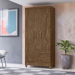 Guarda Roupa Solteiro Ambiente Lima 3 Portas Castanho Wood - Moval