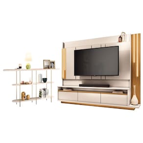 Estante Home Theater Montane Off White Cinamomo e Aparador Infinity Off White - HB Móveis
