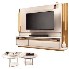 Estante Home Theater Montane Off White Cinamomo e Kit Mesa de Centro Sky Off White - HB Móveis