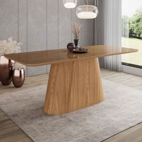 Mesa de Madeira Olívia 200 Cm com Vidro Natural - Henn