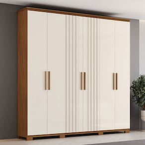 Guarda-Roupa Casal ávila Soft 6 Portas 4 Gavetas Ripado Natural/Off White - Henn