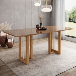 Mesa de Madeira Yara 200 Cm com Vidro Natural - Henn