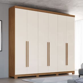 Guarda-Roupa Casal Pétrus 6 Portas 4 Gavetas 100% Mdf Natural/Off White - Henn