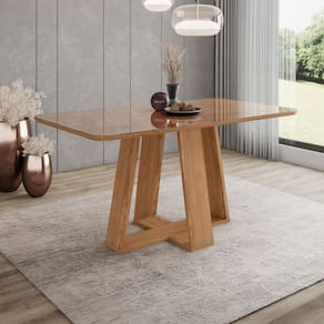 Mesa de Madeira Lins 160 Cm com Vidro Natural - Henn