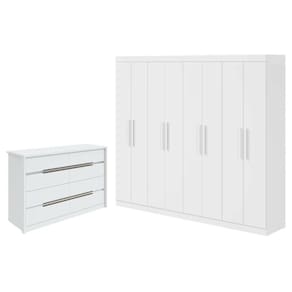 Guarda Roupa Casal Andara Soft e Cômoda Gaveteiro Urban Branco Brilho – Lopas