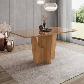 Mesa de Madeira Vértice 160 Cm com Vidro Natural - Henn