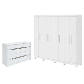Guarda Roupa Casal Andara Soft com Pés e Cômoda Gaveteiro Urban Branco Brilho – Lopas