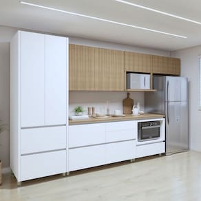 Cozinha Completa Nuestra Cosas 7 Portas 7 Gavetas Ripado 100% Mdf Branco/Natural - Panorama Móveis