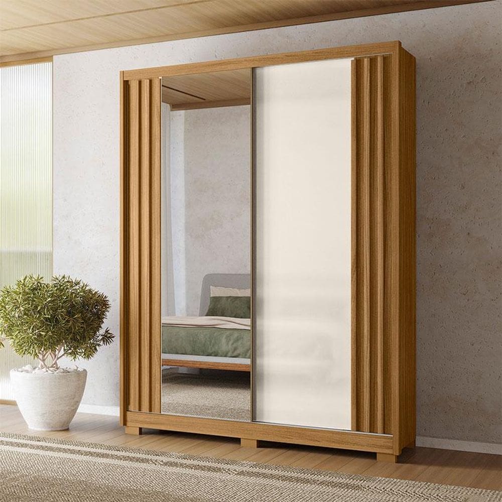 Guarda Roupa Solteiro Ambiente Colorado 2 Portas Freijó Off White com Espelho - Moval