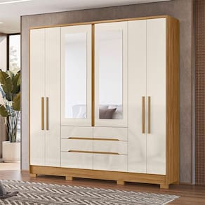 Guarda Roupa Casal Ambiente San Francisco 6 Portas Freijó Off White com Espelho - Moval