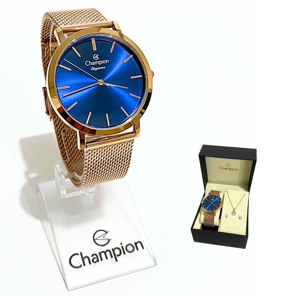 Relógio Champion Feminino Analógico Rosé Kit CN20819K