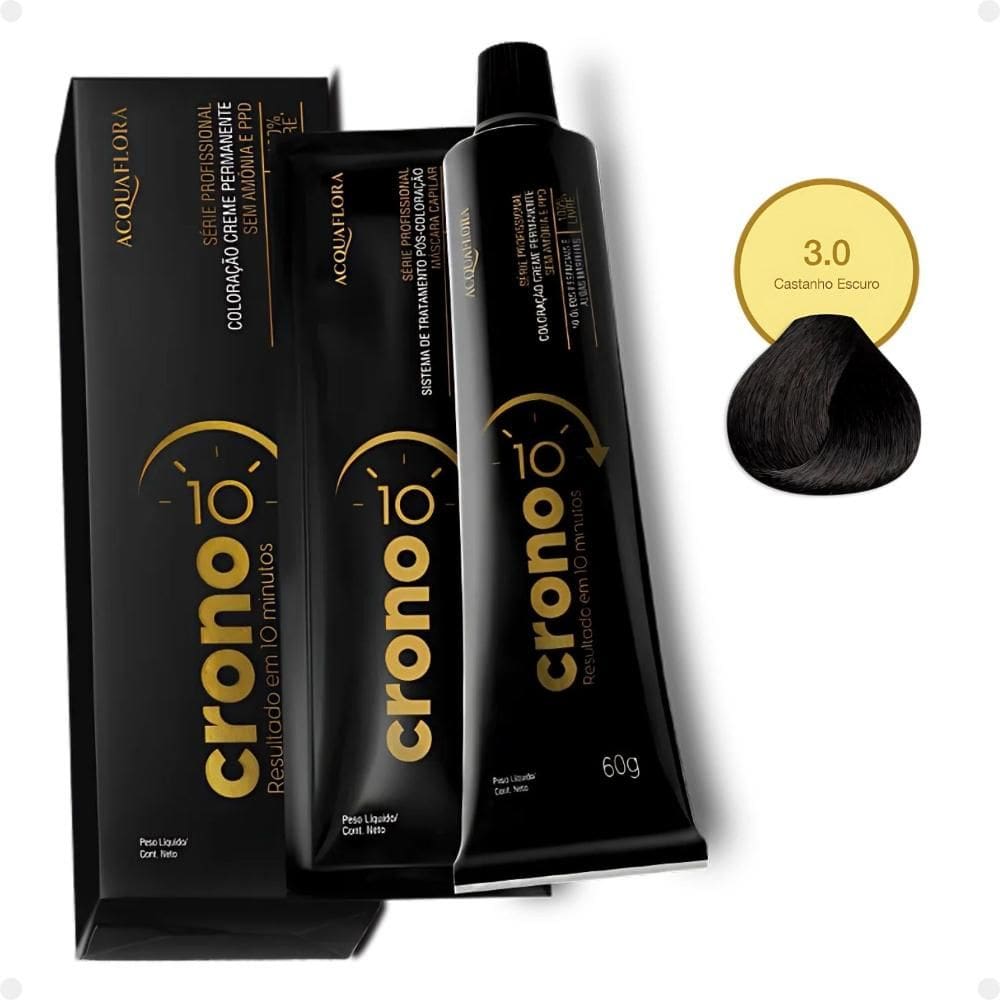 Coloração Creme Permanente Acquaflora Crono 10 minutos 3.0 Castanho Escuro 60g