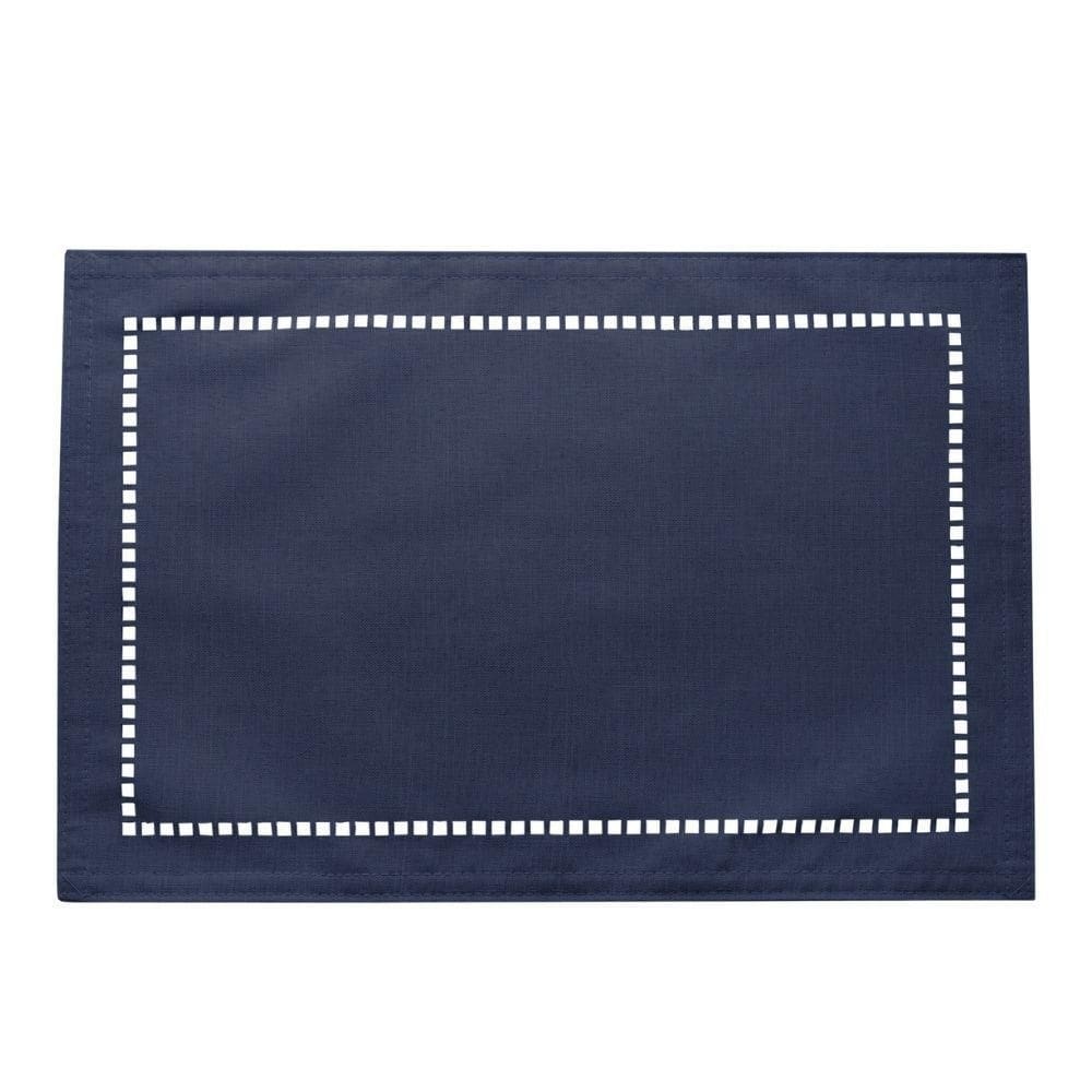 Lugar Americano Azul De Poliester E Linho Natural Para Mesa 45x30cm Lyor