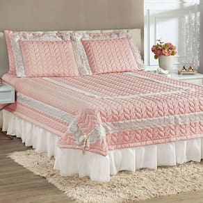 Colcha King Romantica Micropercal 200 Fios 5 Peças - Rosê - 100% Poliéster
